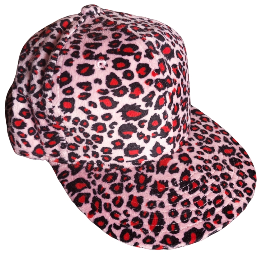 NEW Crown Hats pink leopard print snapback trucker baseball cap velour